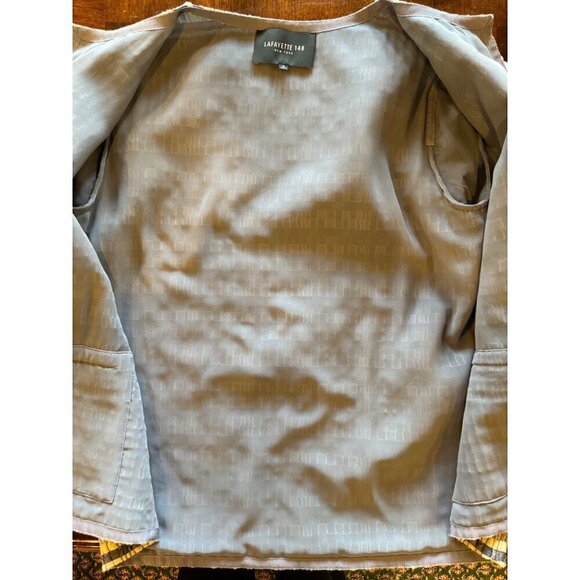 Lafayette 148 Coat Womens 6 Blue And Gray Striped Silk Blend Open Front Jacket - Picture 10 of 10